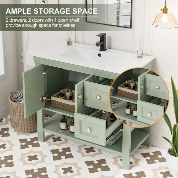 eclife 36 in. W x 17.7 in. D Single Sink Freestanding Green Bath