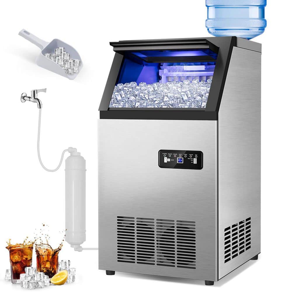 14.17in.100 lbs/24H Full Size Cube Commercial Built-in/Freestanding Ice Maker with 20 lbs Storage Bin in Stainless Steel