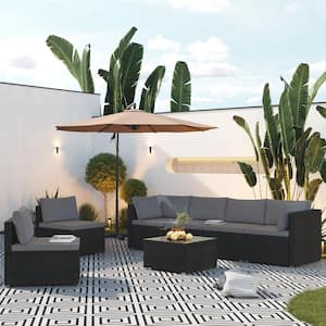 7-Piece All Weather Wicker 6-Seat Outdoor Sectional Sofa Set Patio Furniture Set and Coffee Table with Gray Cushion