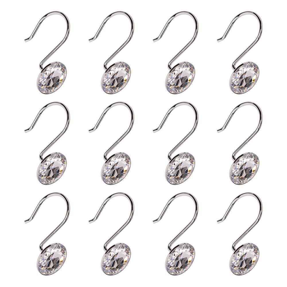 Polished Chrome Crystal Design Shower Curtain Hooks Set