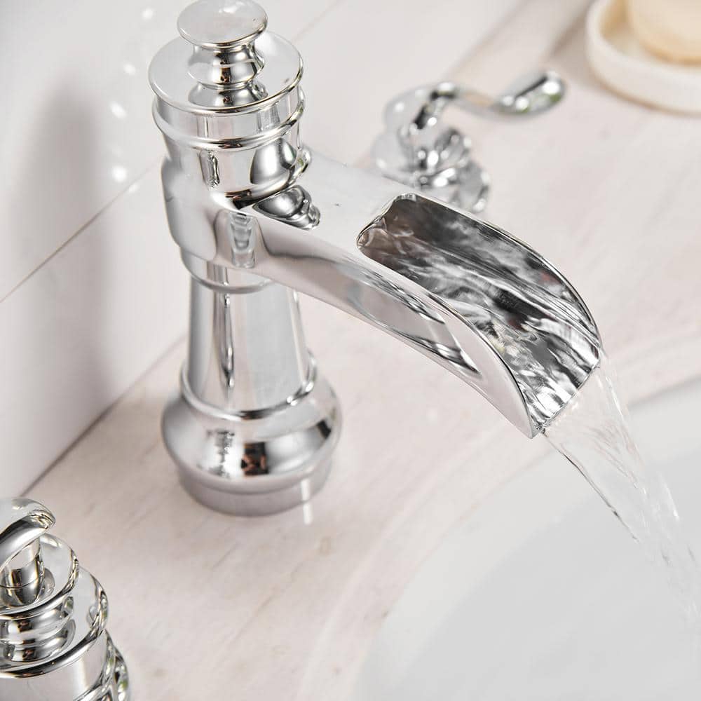 Polished Chrome 8-Inch Waterfall Widespread 2-Handle Bathroom Faucet