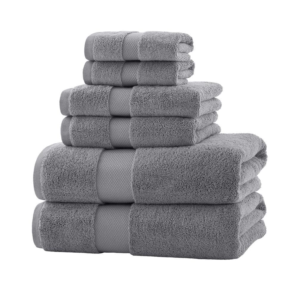 6-Piece Silver Grey Extra Soft 100% Egyptian Cotton Bath Towel Set  6pc-TowelSet-SilverGrey - The Home Depot