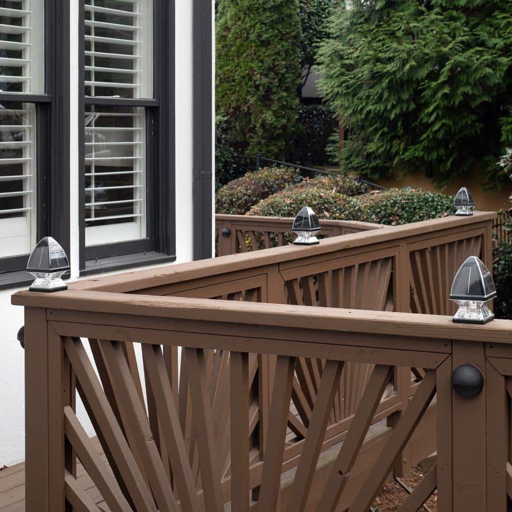 Black Resin Solar LED Post Cap Lights with Dusk to Dawn, 2-Pack