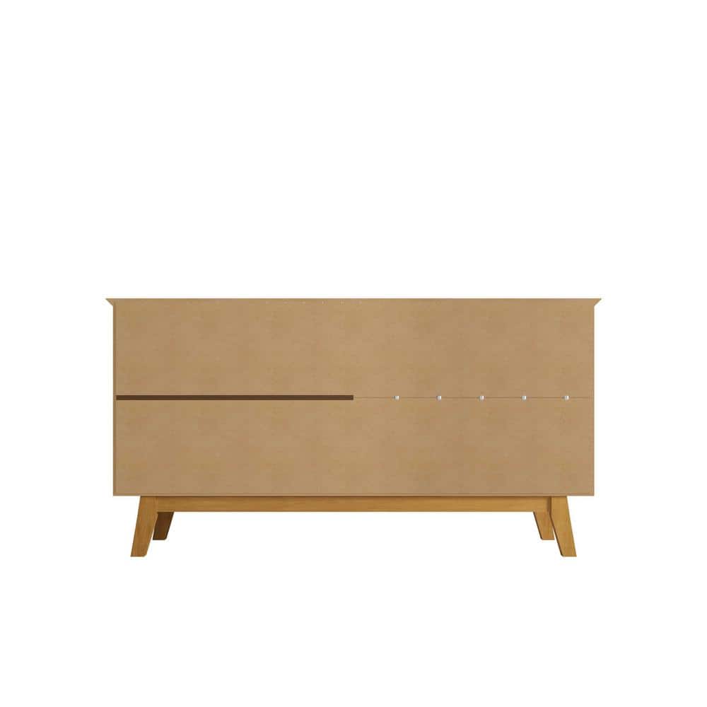 Off White and Cinnamon Mid-Century Modern Sideboard with Solid Wood Legs