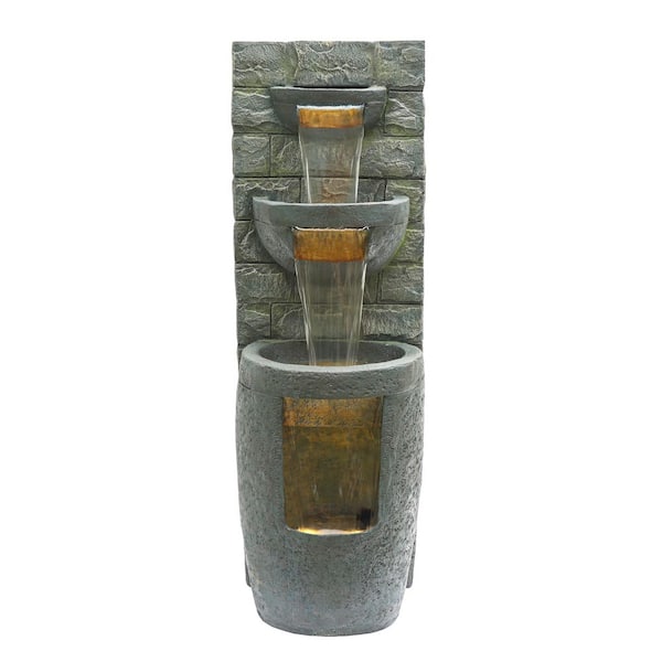 51 in. Tall 3-Tier Cascading Waterfall Fountain with LED Lights, Gray