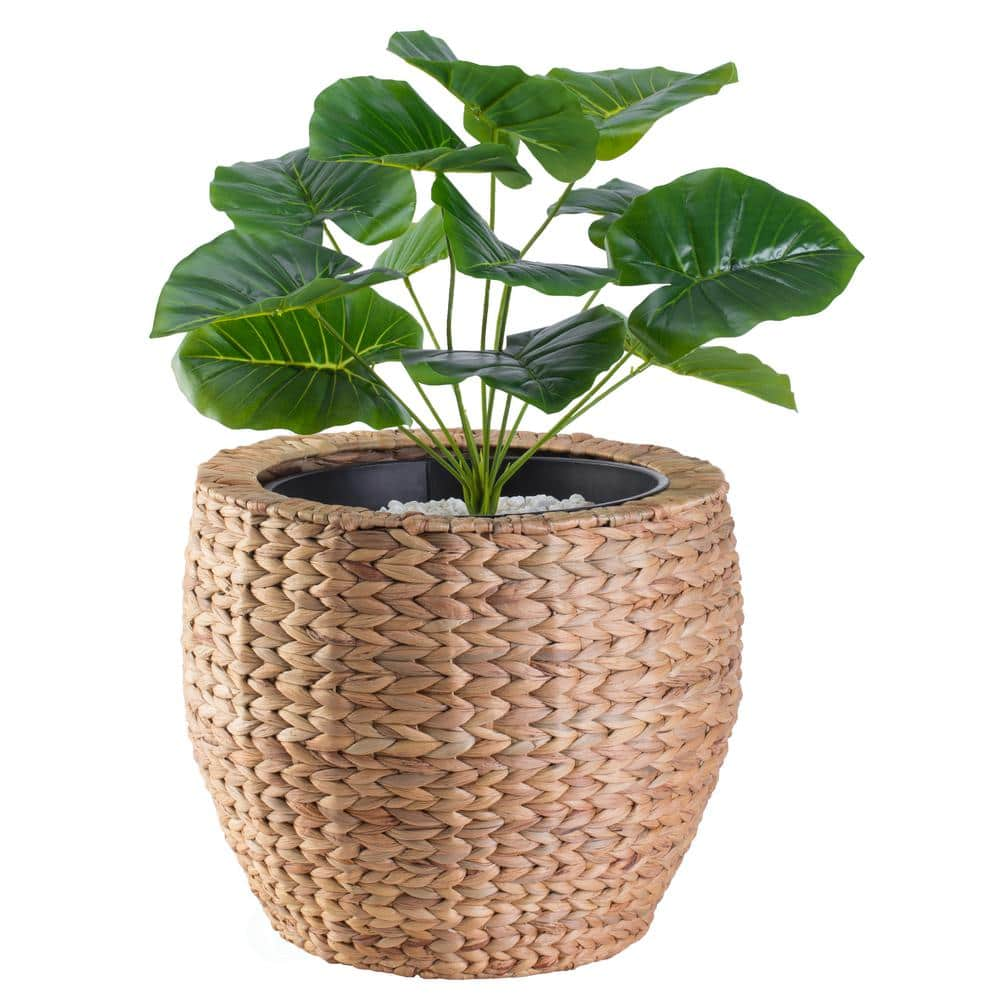 Vintiquewise Large Water Hyacinth Round Floor Planter with Metal Pot