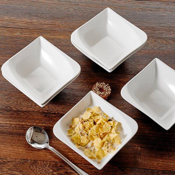 MALACASA Flora 6-Piece 11.2 oz. Elegant White Square Cereal Bowls