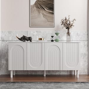 63.2 in. W White Rectangle Wood Console Table Entryway Table Hallway Living Room with Adjustable Shelves, Pop-up Doors