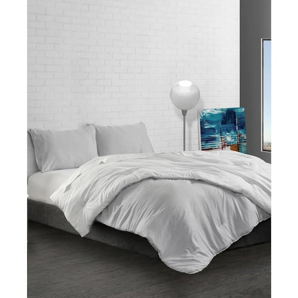 ELLA JAYNE White and Platinum King Reversible Microfiber Down Alternative 3 Piece Comforter Set