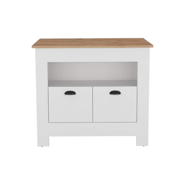 Multi-Colored Wood 40.5 in. Kitchen Island with 2 Door Cabinet and Shelf