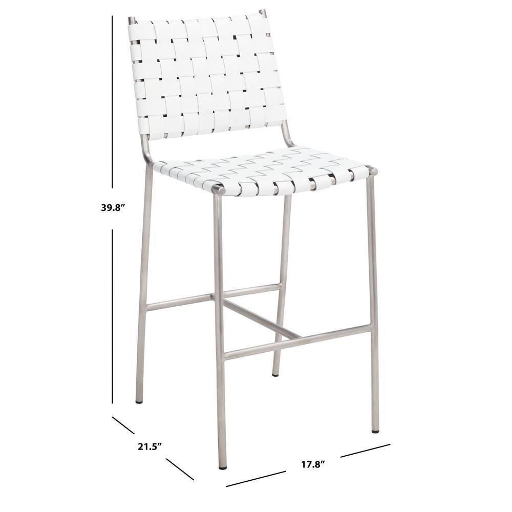 Olenna 41" White Leather and Silver Metal Saddle Counter Stool