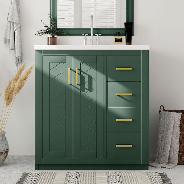 30 in. W x 18 in. D x 34 in. H Single Sink Freestanding Bath Vanity in Green with White Ceramic Top