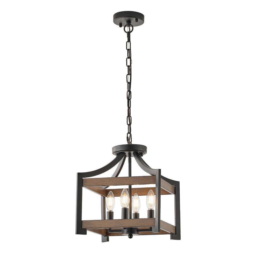 4-Light Farmhouse Square Chandelier with Adjustable Chain, Faux Wood Semi-Flush Mount Ceiling Light for Dining Room price history on PriceWatchPro