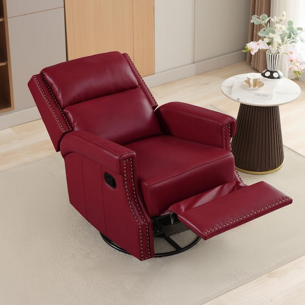 Living Room Burgundy Swivel Rocker Recliner Contemporary Red