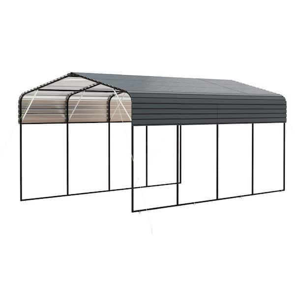 Black 11 ft. W x 19 ft. D Heavy Duty Metal Carport, All-Weather Gazebo with Galvanized Steel Roof for Trucks Boats ATVs