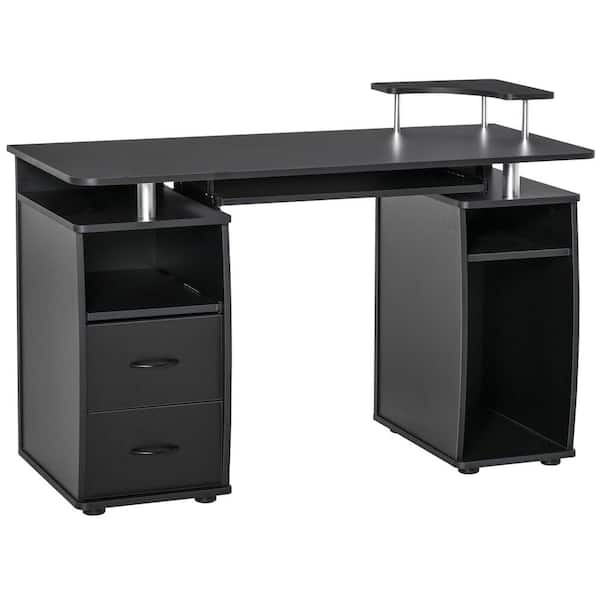 Computer Desk Home Office Workstation, Corner Desk In Black Oak With 2 Drawers Function