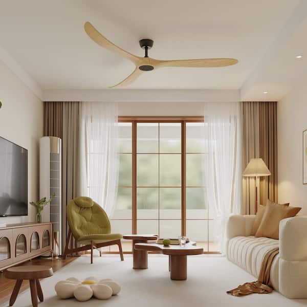 72 in. Natural Brown Wood Ceiling Fan with 6-Speed Reversible DC Motor and 1/4/8H Timer, Modern 3-Blade Design for Rooms