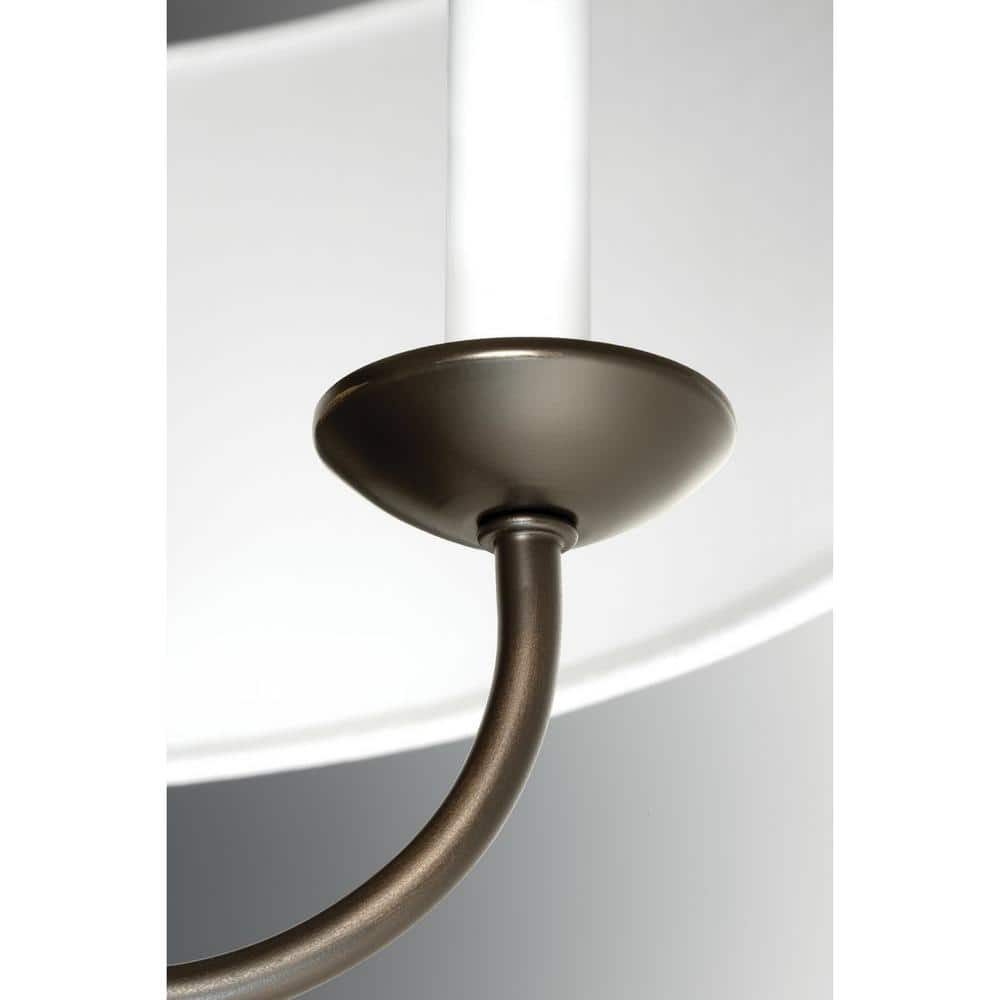 Antique Bronze Drum Shade 5-Light Pendant with White Linen