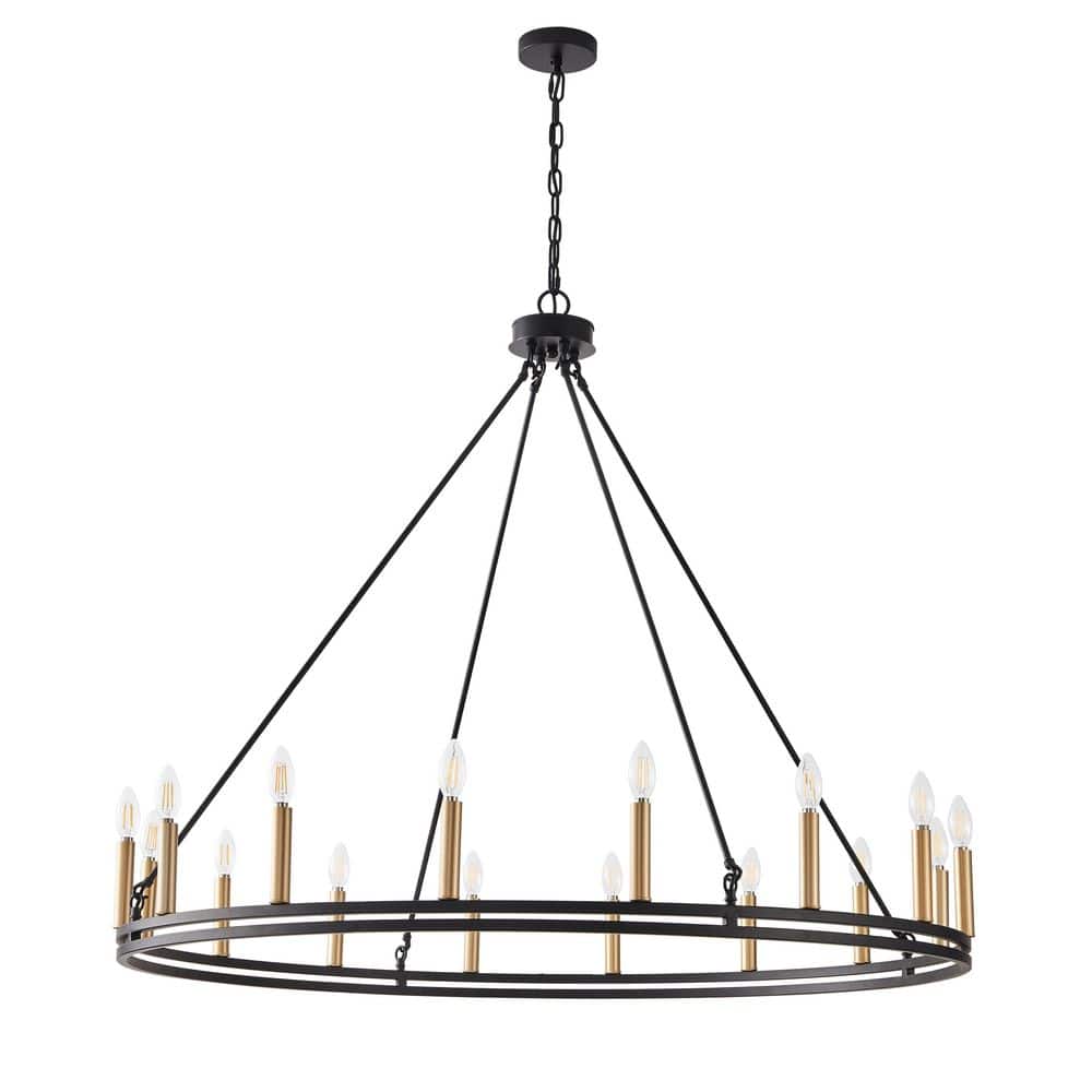 45.27 in. 16-Light Rustic Farmhouse Wagon Wheel Chandelier Industrial Round