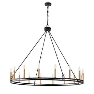 45.27 in. 16-Light Rustic Farmhouse Wagon Wheel Chandelier Industrial Round Hanging Light Fixture