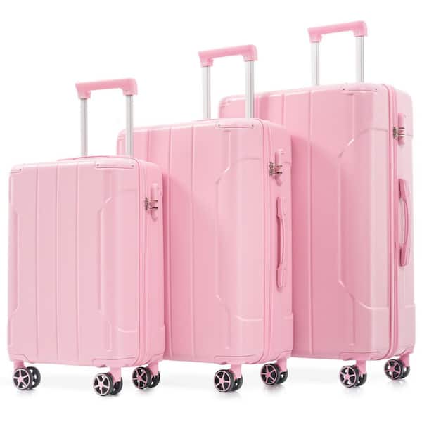 Lightweight 3-Piece Soft Pink ABS Hardshell Spinner Luggage Set with TSA Lock and Reinforced Metal Corner