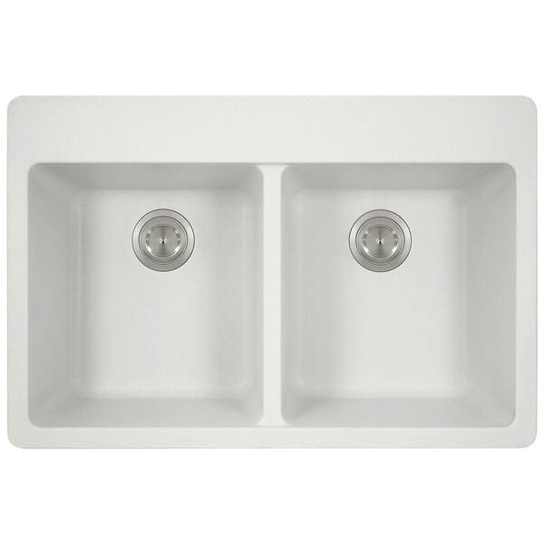 MR Direct White Quartz Granite 33 in. Double Bowl Drop-In Kitchen Sink