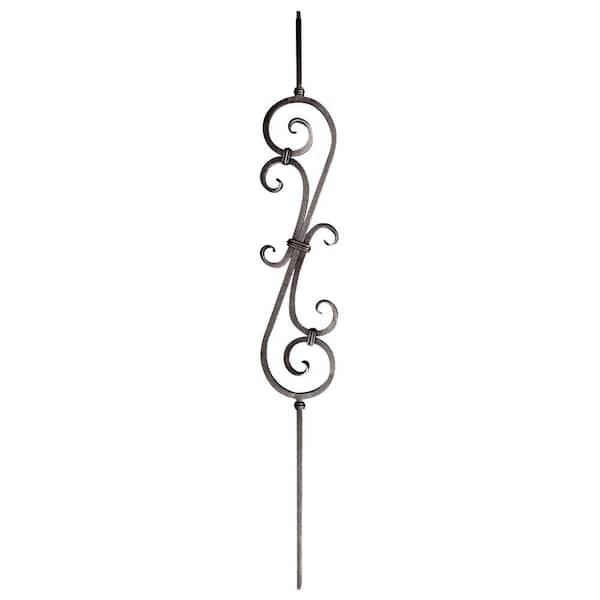 arteferro 44 in. x 5-3/4 in. 22 in. Hammered Double S-Scroll Dark Champagne Powder Coated Wrought Iron Metal Stair Baluster