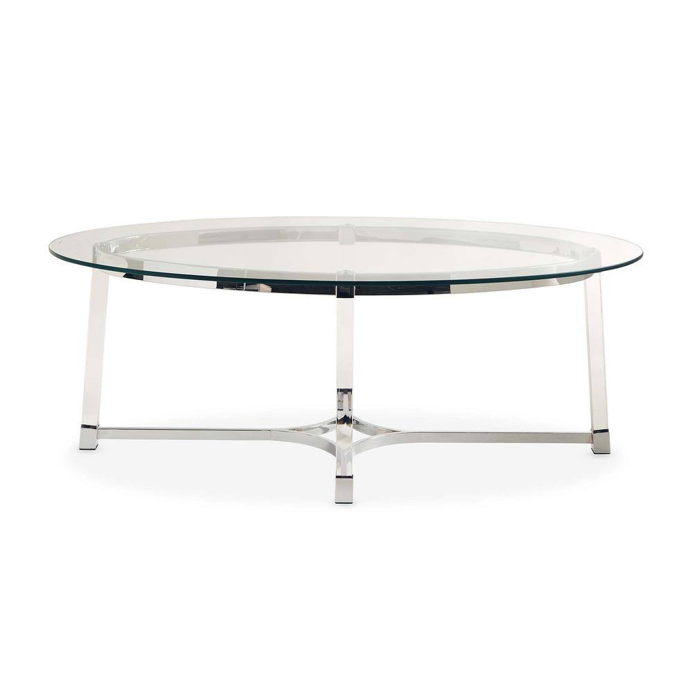Contemporary Chrome & Glass Oval Coffee Table with Acrylic Legs