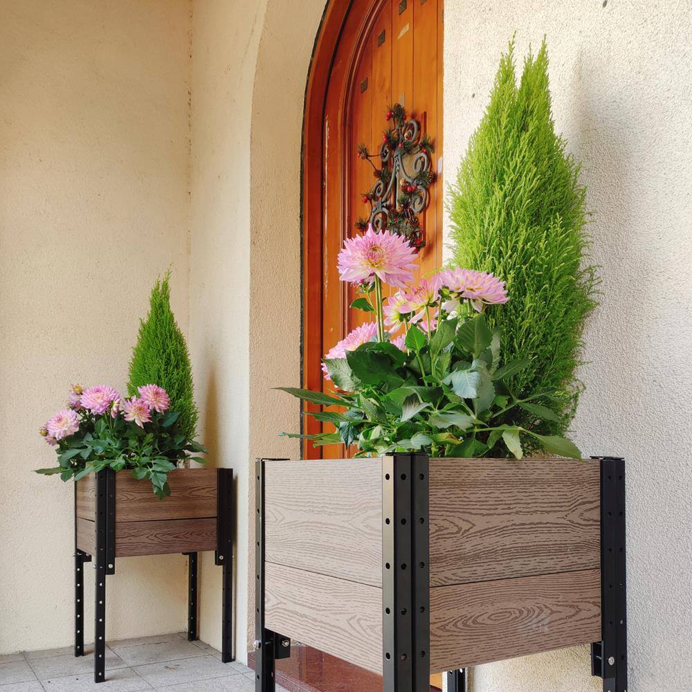 Brown Composite and Steel Elevated Planter Box for Indoor/Outdoor Use