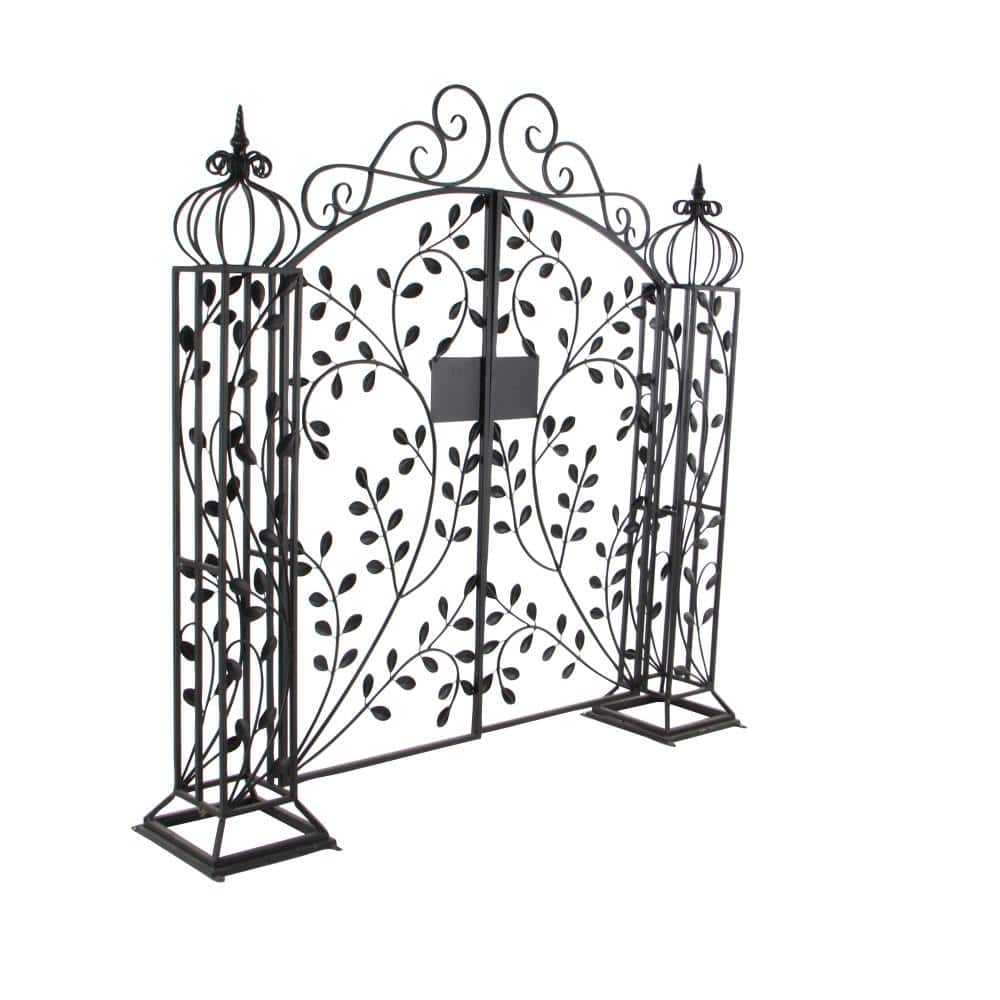 Matte Black Metal Scrollwork Arched Garden Gate Arbor