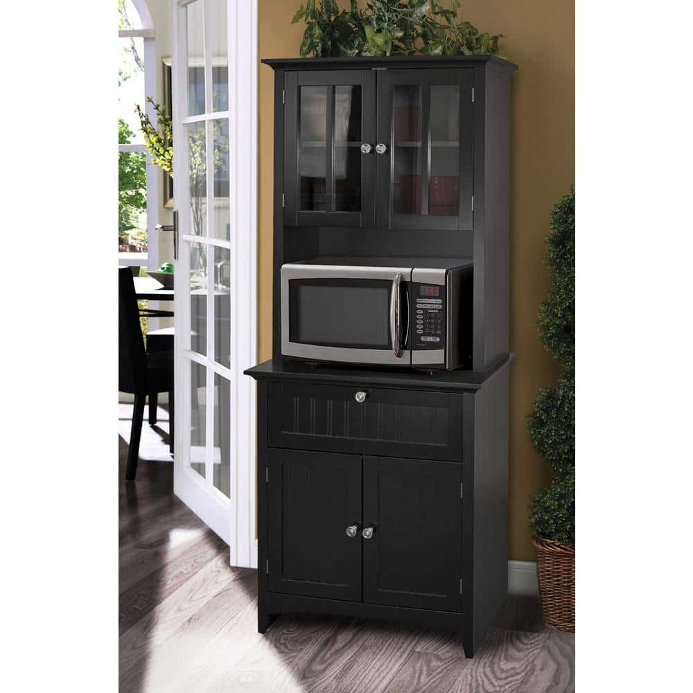 70" Black Composite Lighted China Cabinet with Glass Doors