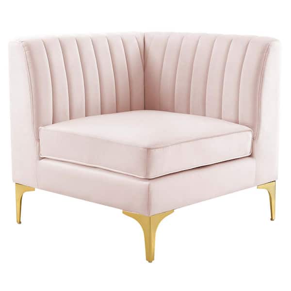 MODWAY Triumph Channel Tufted Performance Velvet Sectional Sofa Corner Chair in Pink