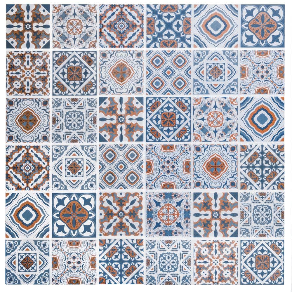 Falkirk Bhoid Aegean Blue Ochre White Shapes in Squares Vinyl Peel and Stic
