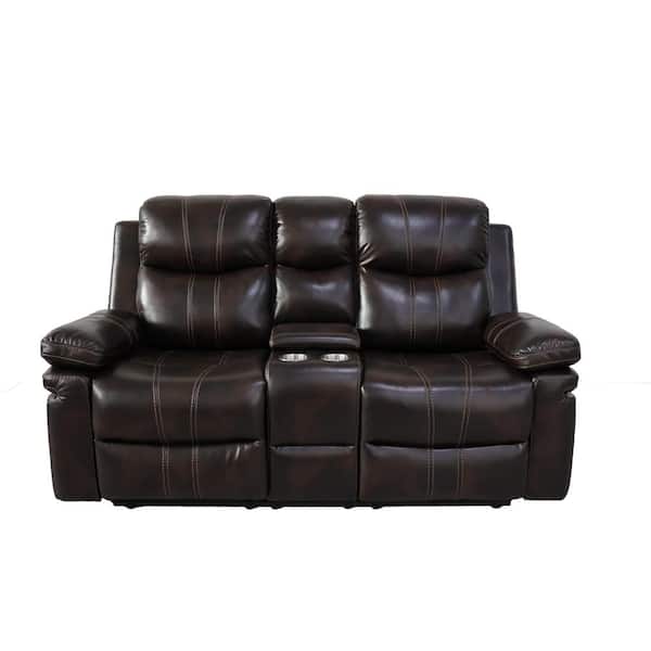 NEW CLASSIC HOME FURNISHINGS New Classic Furniture Kellen 71 in. Brown Faux Leather 2-seater Loveseat with Power Footrest