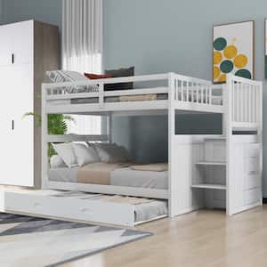 White Full Over Full Bunk Bed with Twin Size Trundle and 4-Drawers