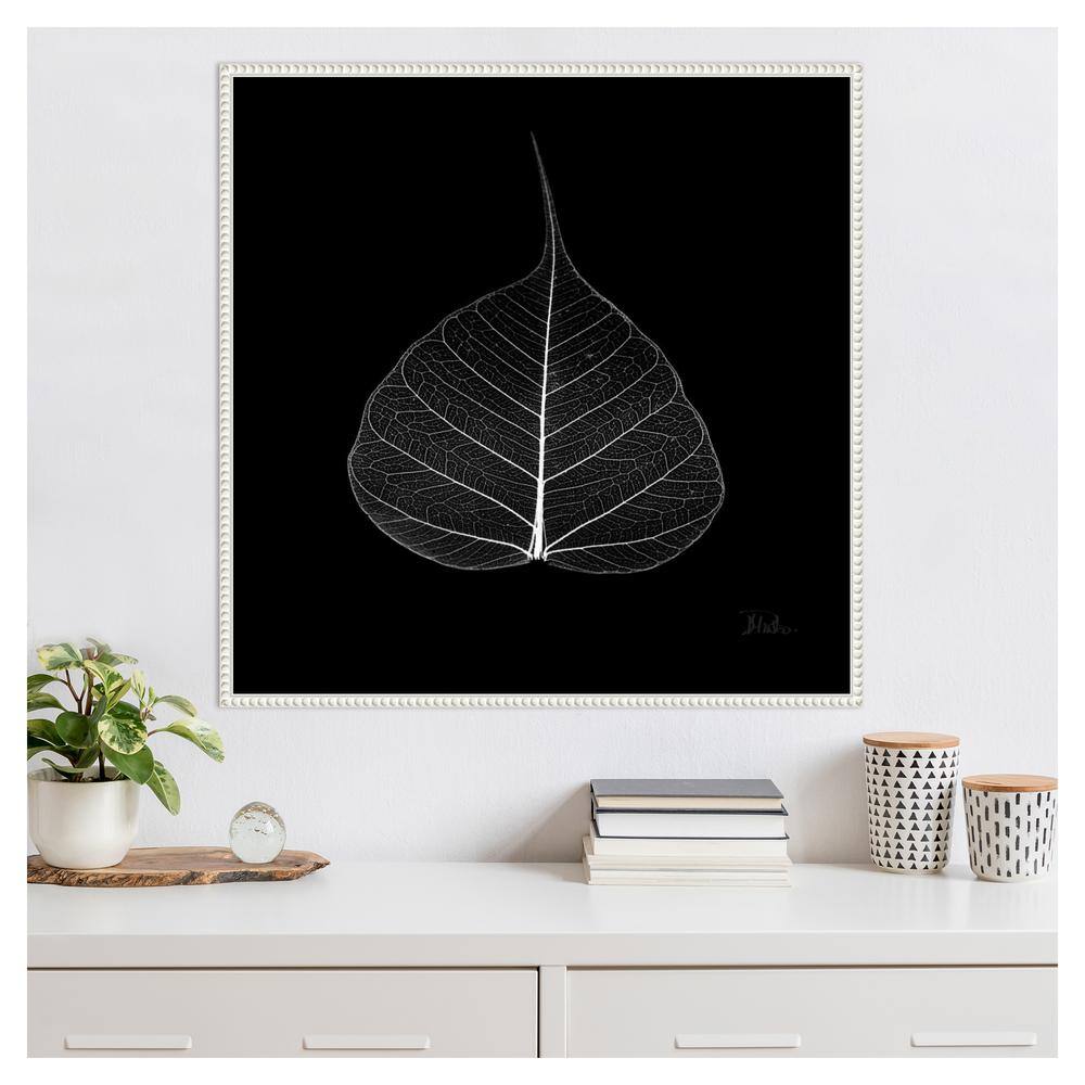 Minimalist Black and White Leaf Canvas with Beaded Frame