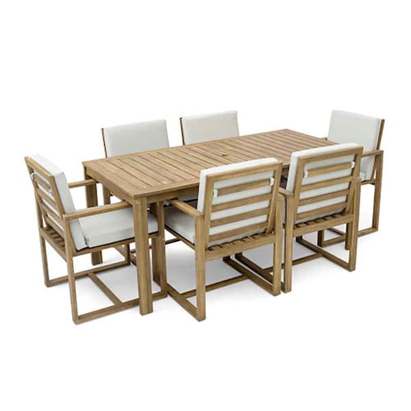 Unbranded Outdoor 7-Piece Wood Patio Conversation Dining Set, Dining Set Patio Dining table and Chairs with Removable Cushions