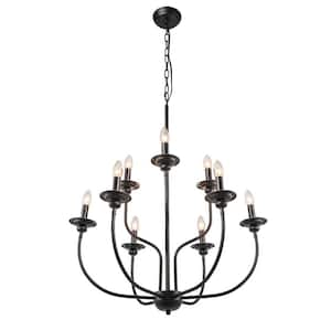 9-light Matte Black Farmhouse Candle Chandelier for Living Room with no bulbs included