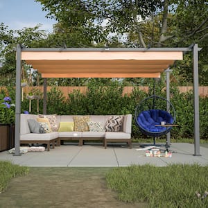 10 ft. x 13 ft. Outdoor Pergola Gazebo with Sun Shade Canopy Aluminum Pergola for Backyard Deck Grill, Khaki