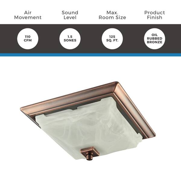 LIFT BRIDGE KITCHEN u0026 BATH Decorative Oil Rubbed Bronze 110 CFM Ceiling Bath  Fan with Light and Glass Globe DSQR110ORB - The Home Depot
