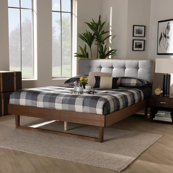 Baxton Studio Natalia Light Gray and Walnut Queen Platform Bed 167