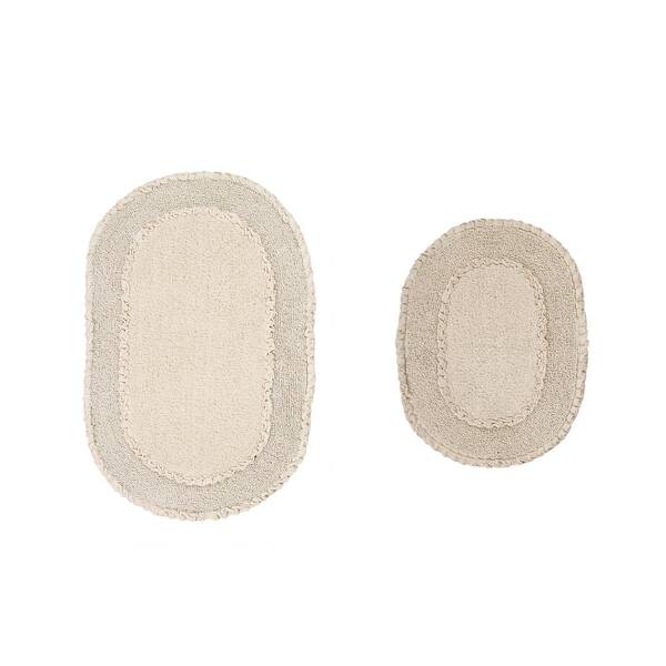 HOME WEAVERS INC Double Ruffle Off White Cotton 2Piece Bath Rug Set BDR2PC1721NA The Home Depot