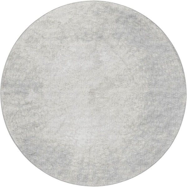 Dream Shag Premium Machine Washable Abstract ADS34 Gray 8 ft. x 8 ft. Round Rug
