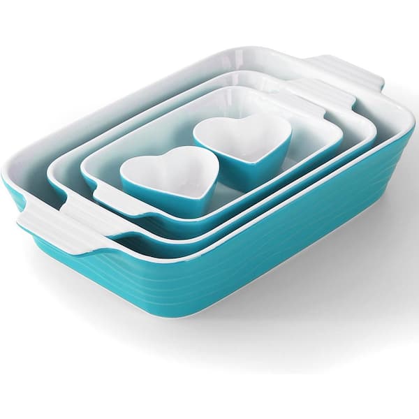 Ceramic Rectangular Deep Baking Dish Set for Oven with Ramekin Non-Stick Bakeware Pan Turquoise 1-Set