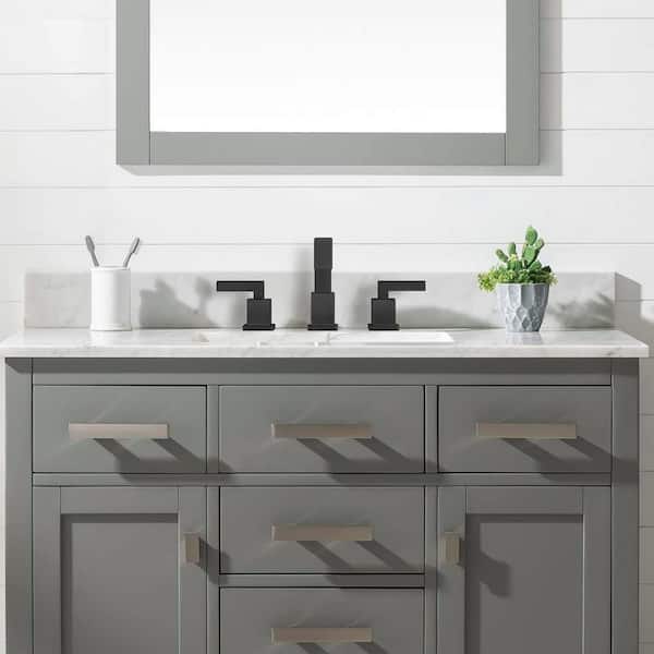 Deck Mount Square Double Handles 8 in. Widespread Double Handle Bathroom Faucet with Drain Kit in Matte Black