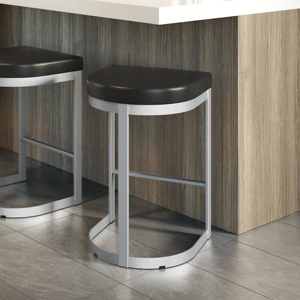Amisco Lester 26 in. Black Faux Leather / Textured Silver Grey Metal Counter Stool