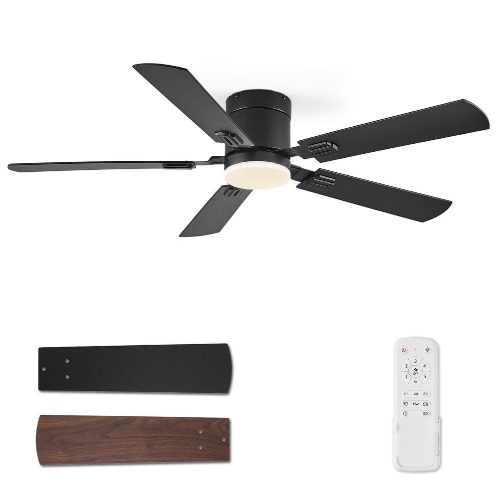 52 in. Indoor Black Flush Mount Ceiling Fan with Dual-Finish Blades and 3-Color LED and Remote Control price history on PriceWatchPro