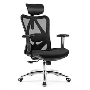 Adjustable Black Mesh Seat Swivel Chair with Tiltable Backrest, Lumbar Support and Arms