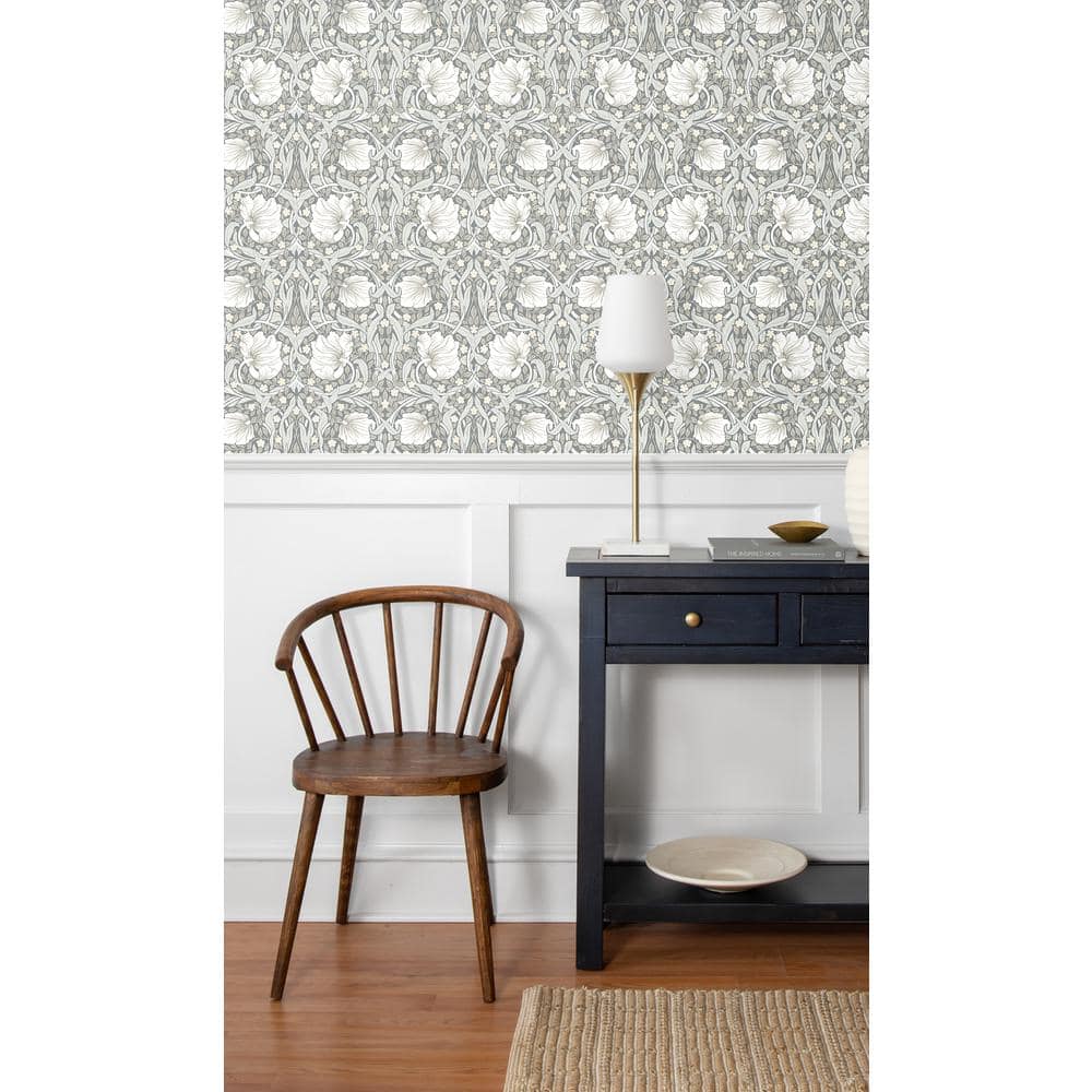 Alloy Grey and Alabaster Floral Vinyl Peel and Stick Wallpaper