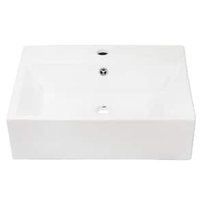 Rectangular Vessel Sink in White with Faucet Hole and Overflow